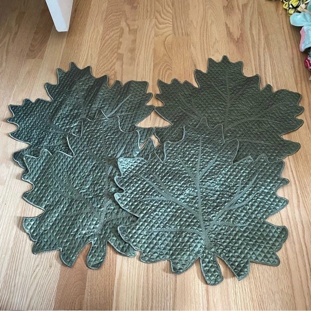 Vintage Green Maple Leaf Fall Place Mat Decorative Cloth Bundle Lot of 4 Home